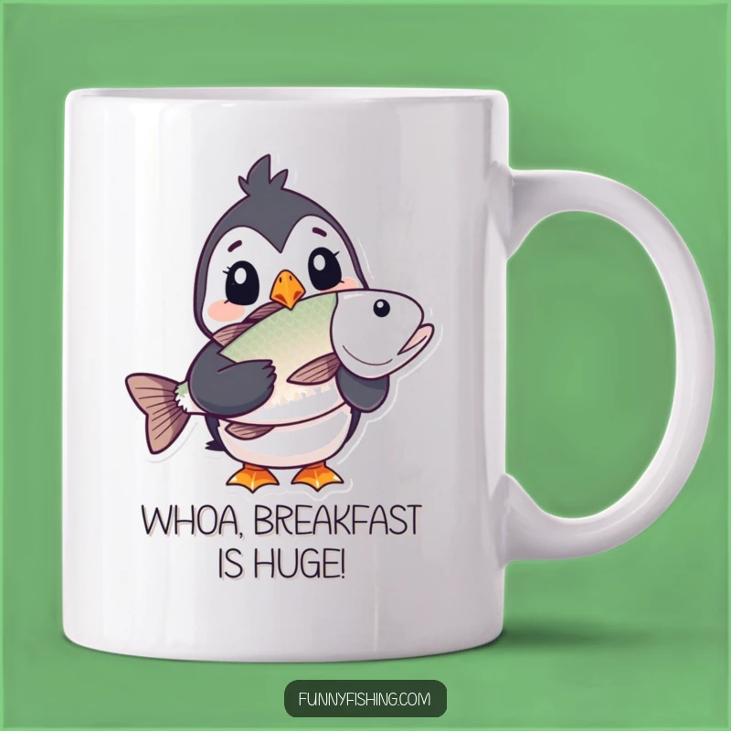 Funny Puffin Surprise Mug: Shocked Puffin with Big Fish Gift!