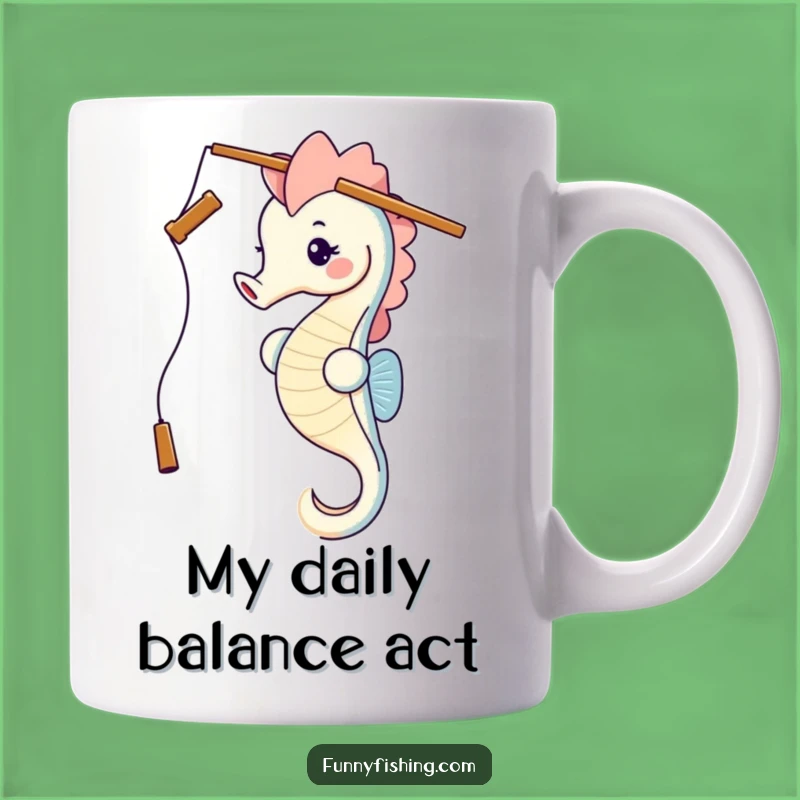 Funny Seahorse Fishing Rod Head Balance Mug - Hilarious Gift for Anglers