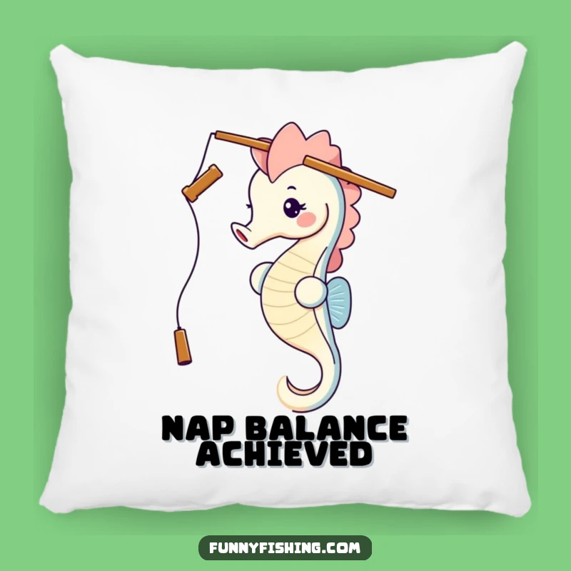 Funny Seahorse Fishing Rod Head Balance Pillow - Cozy & Hilarious Accent