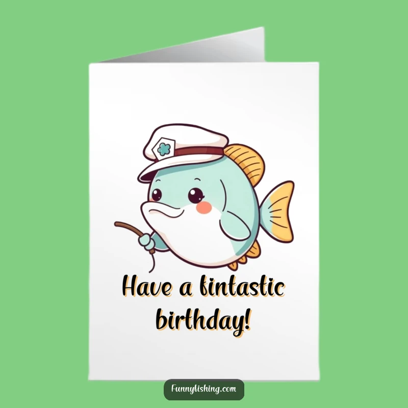 Free Printable Fish Birthday Card: Sailor Fish Casting Line Funny Downloadable Gift