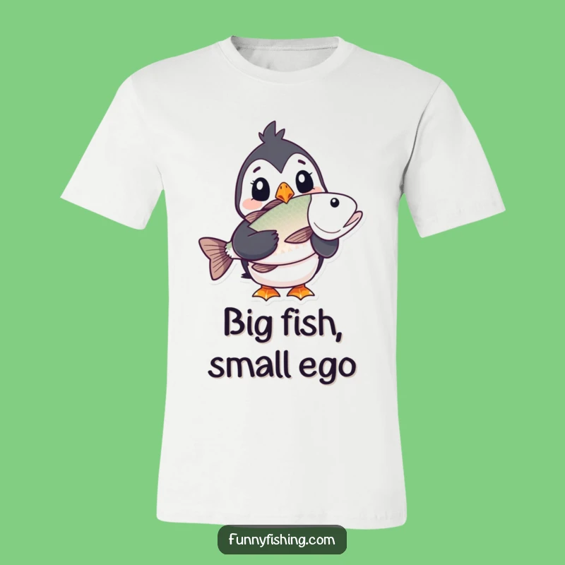 Funny Puffin T-Shirt: Shocked Puffin Holding a Giant Fish Tee!