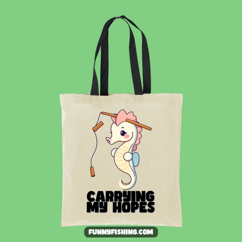 Funny Seahorse Fishing Rod Head Balance Tote Bag - Stylish & Hilarious Accessory